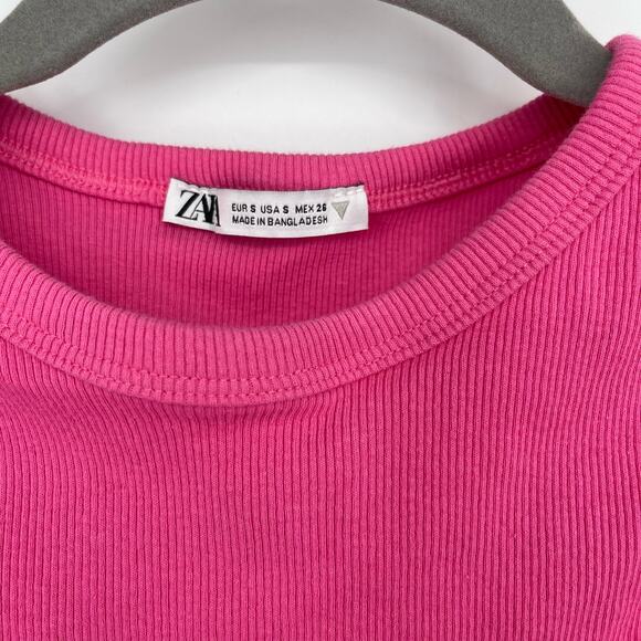 Zara Pink Crop Top Small Sleeveless Ribbed - Picture 3 of 4